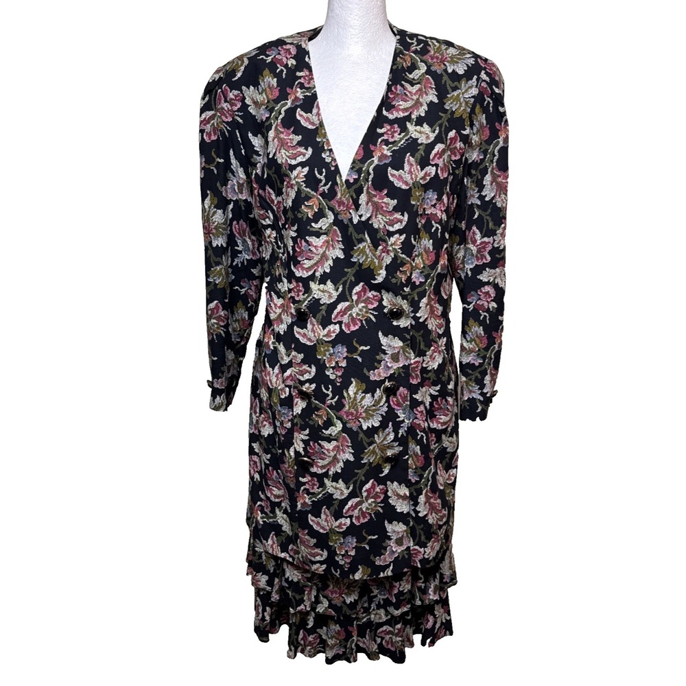VTG 80s 90s Kwai Floral Dress Set Size 8 Ruffled Tiered‎ Skirt Blouse Whimsigoth